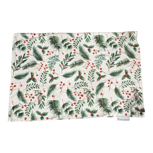 Minky Couture Plush Christmas Holly Themed Holiday Print Standard Pillowcase - Picture 2 of 9